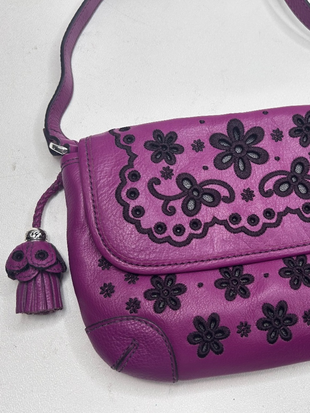 BRIGHTON Baby Valencia Plum Purple Leather Crossbody Floral Embroidery Bag